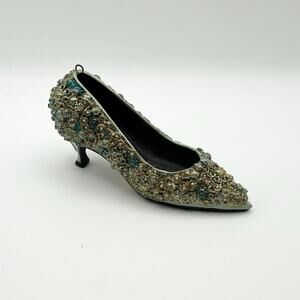 Metropolitan Museum Art Glittering 50s Heel Christmas Shoe Ornament Green Gold